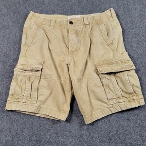 Abercrombie & Fitch Cargo Shorts Mens 33 Beige 100% Cotton Distressed Pockets